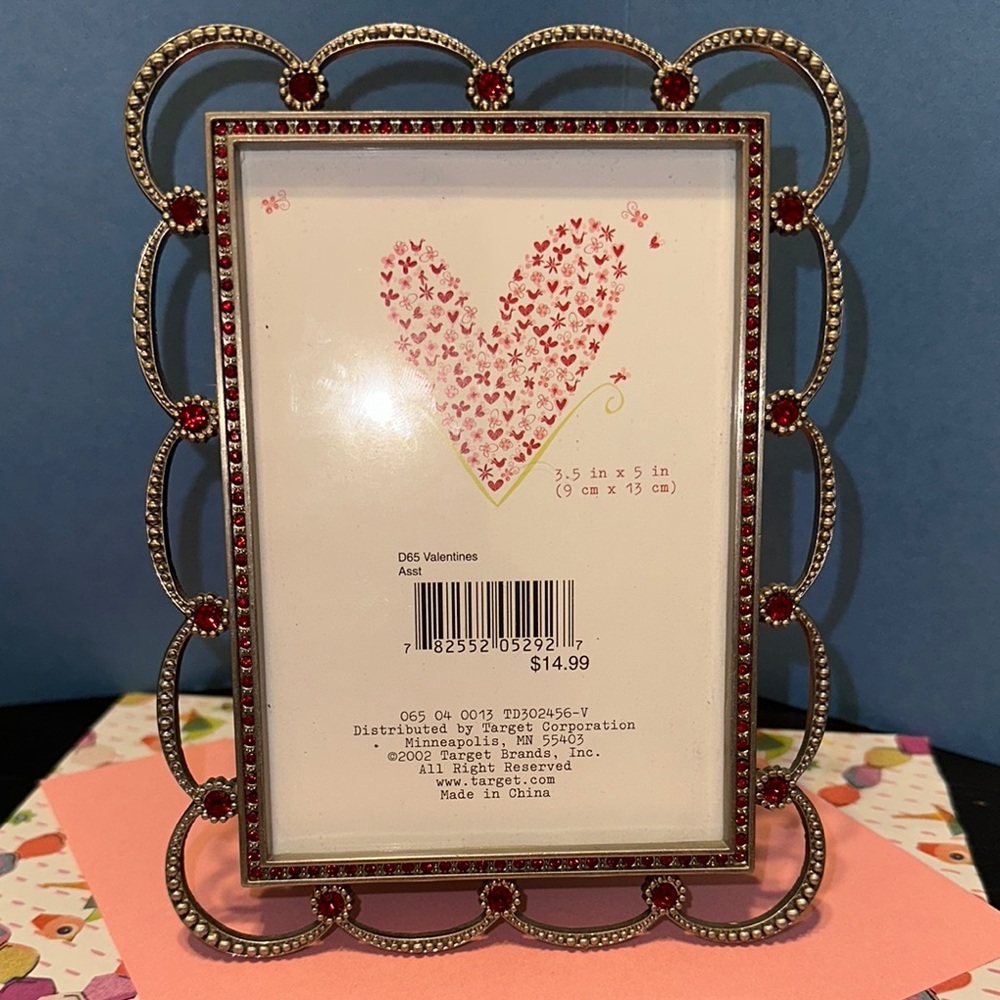 Red and Silver Scalloped Picture Frame with Beaded Accents